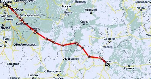 маршрут Москва-Пенза карта Москва-Пенза