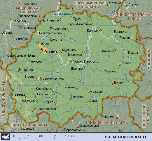 Рязанская область, подробная карта Карта Рязанской области