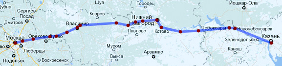 Карта маршрута такси Москва-Казань,такси межгород до Казани карта Москва-Казань