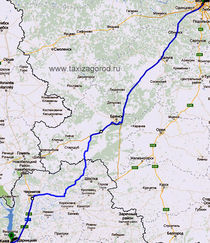 Такси Москва Киев, доехать до Киева, дорога в Киев, карта Москва-Киев