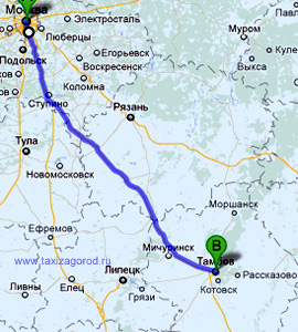 карта маршрута Москва-Тамбов по М4-М6 такси межгород, Москва Тамбов карта,заказ автобуса до Тамбова