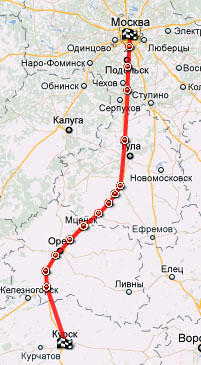 карта маршрута Москва-Курск такси Москва Курск, такси межгород, заказ автобуса в Курскую область