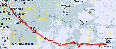 маршрут Москва-Саранск по М5 маршрут Москва-Саранск
