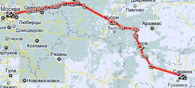 маршрут Москва-Саранск по М7 маршрут Москва-Саранск